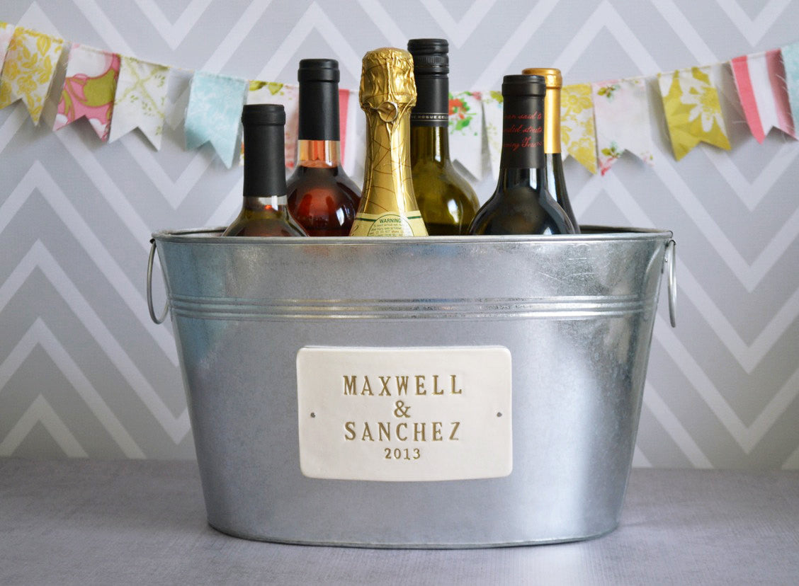 Personalized Wedding Gift Large Beverage Tub With First Names And Date In Gold