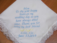 Mother of the Bride or Groom Embroidered Wedding Handkerchief