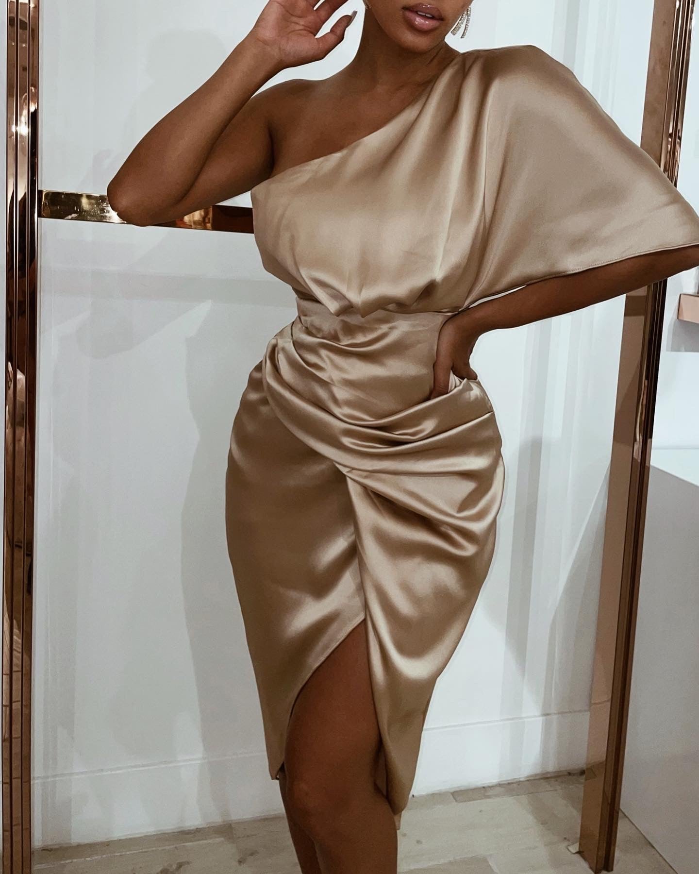 LIA  Satin Dress in Champagne