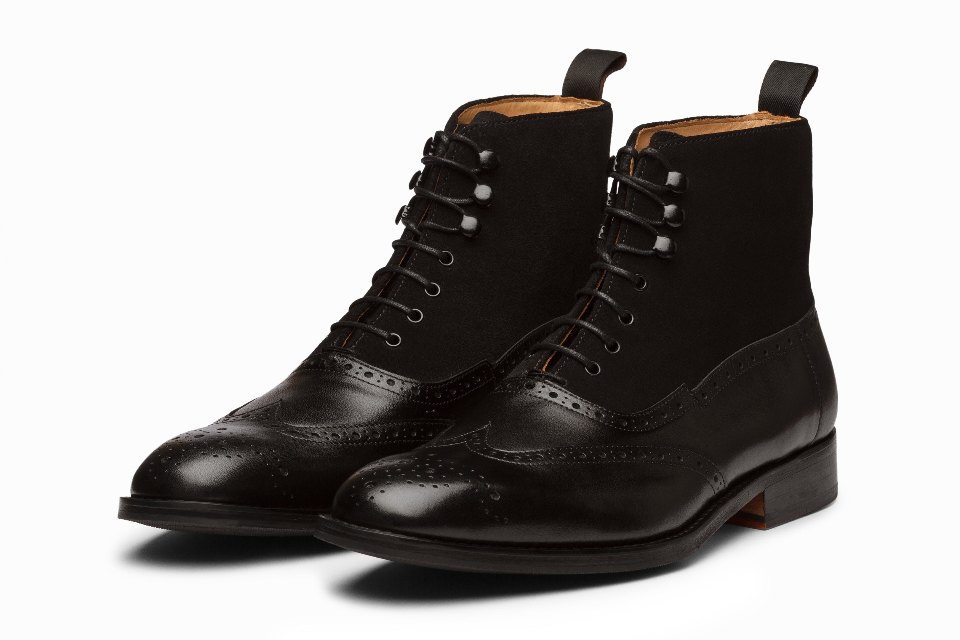Suede Combination Balmoral Boots- Black 