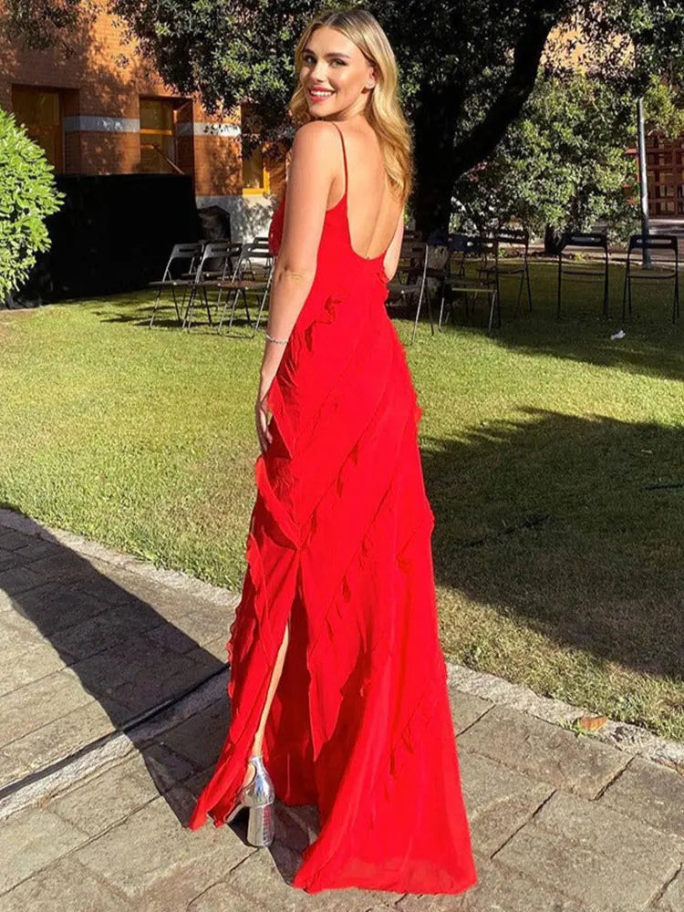 Elegant Ruffle V Neck Maxi Dress for Summer Parties - Image 4