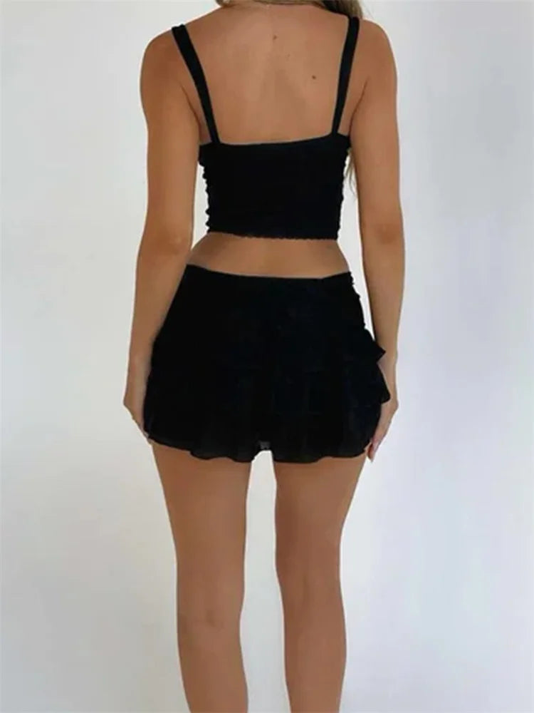 Women's Summer Lace Floral Crop Top and Skirt Set - Image 7