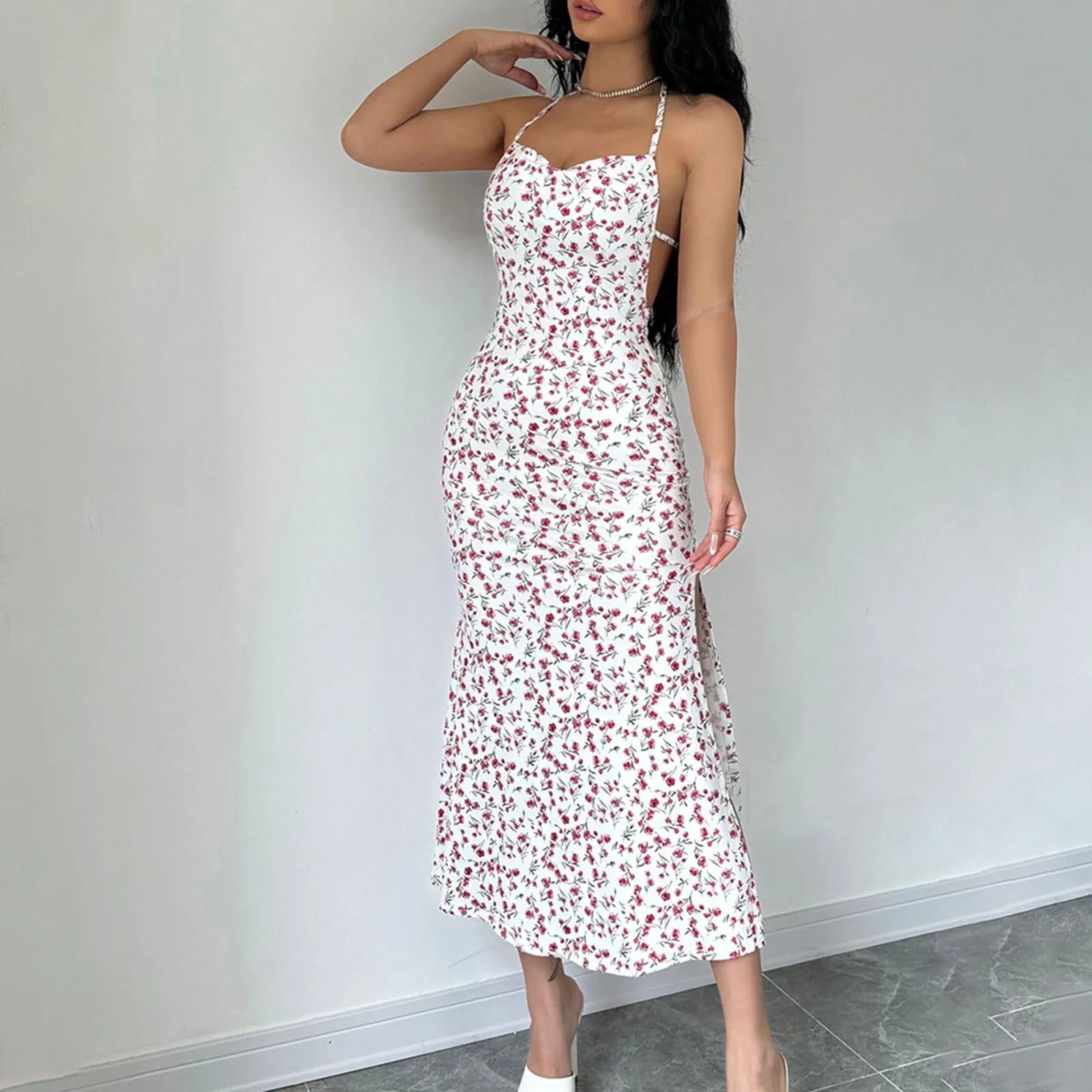 Floral Halter Neck Summer Dress for Beach Parties - Image 8