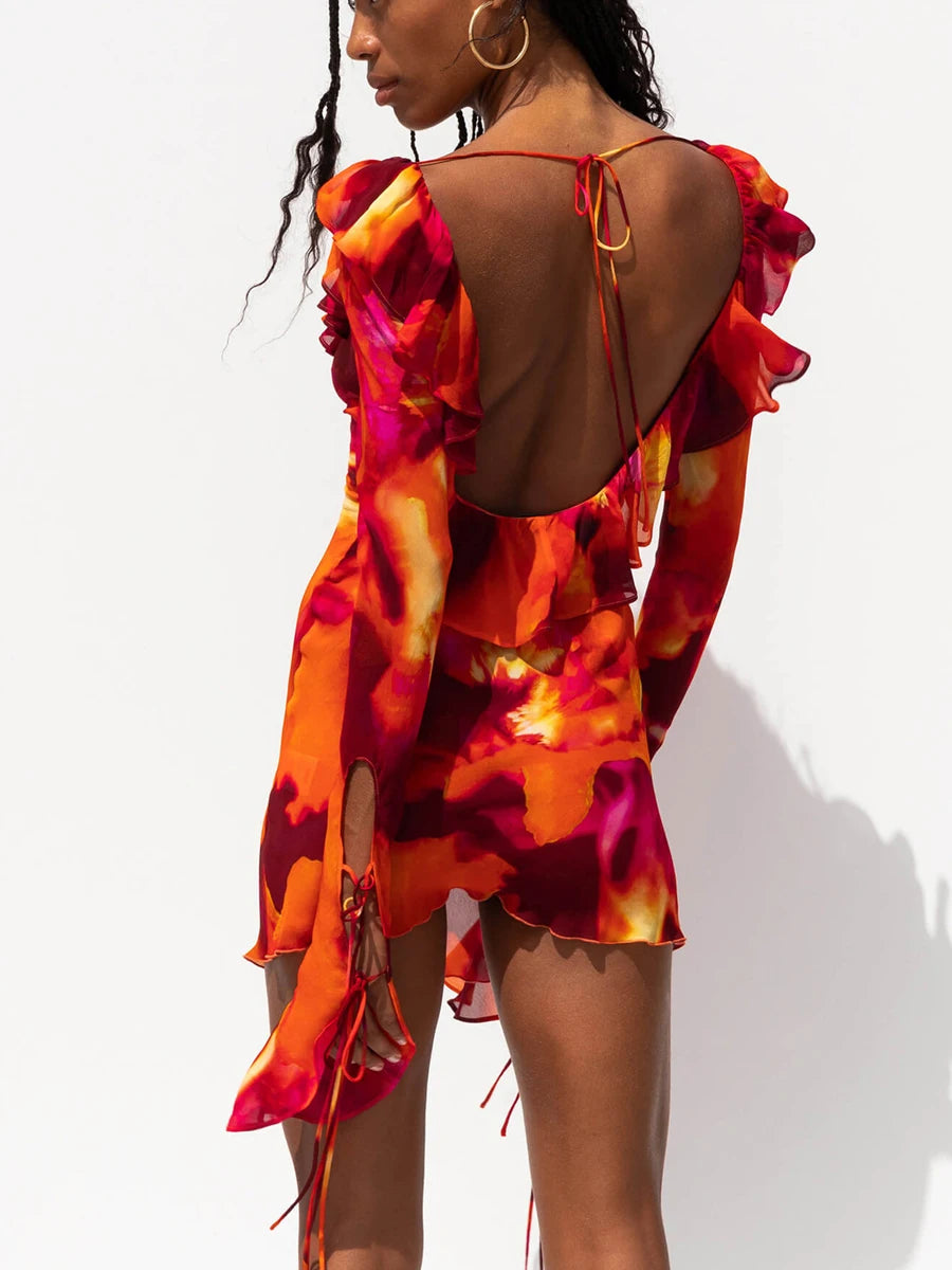 Women’s Deep V-Neck Bodycon Dress with Tie-Dye Print - Image 6