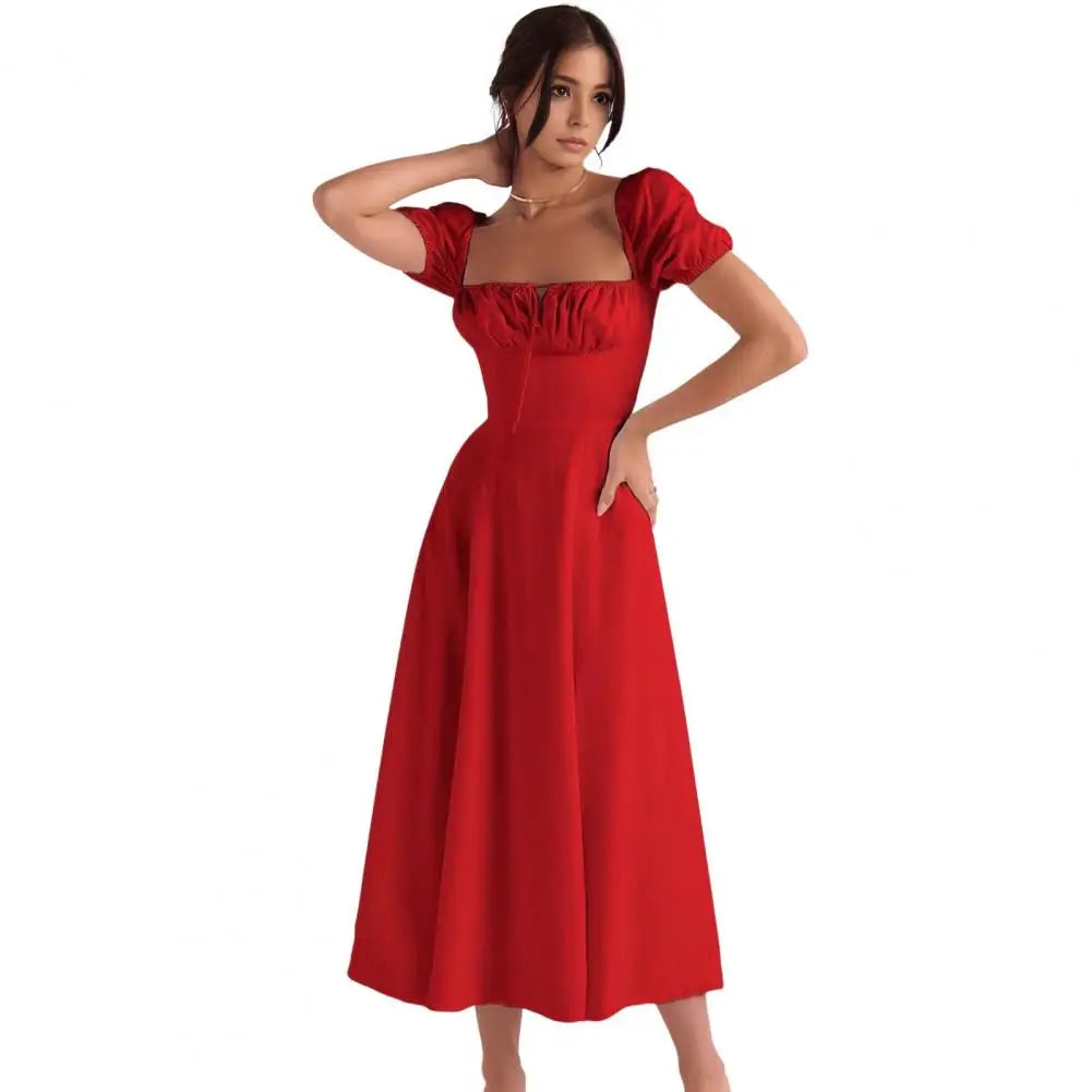 Elegant Tiered Midi Dress with Lace-Up Straps for Women - Image 9