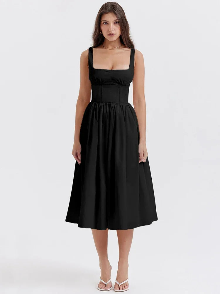 Elegant Backless Spaghetti Strap A-Line Midi Dress for Summer - Image 7