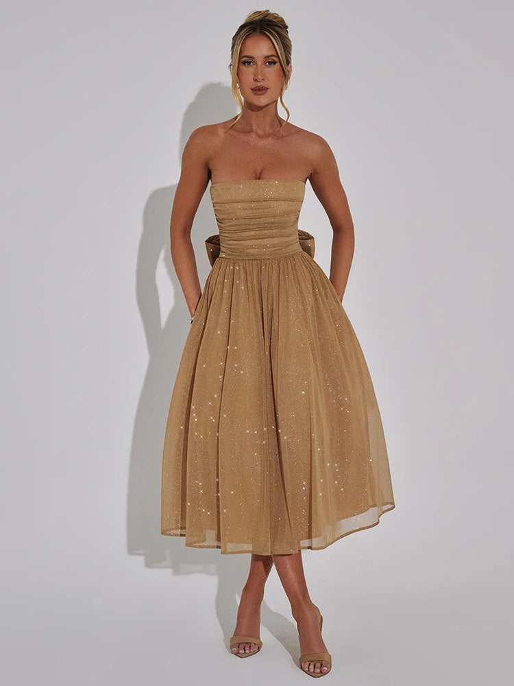 Elegant Strapless Glitter Ruffle Backless Party Dress for Women - Image 4