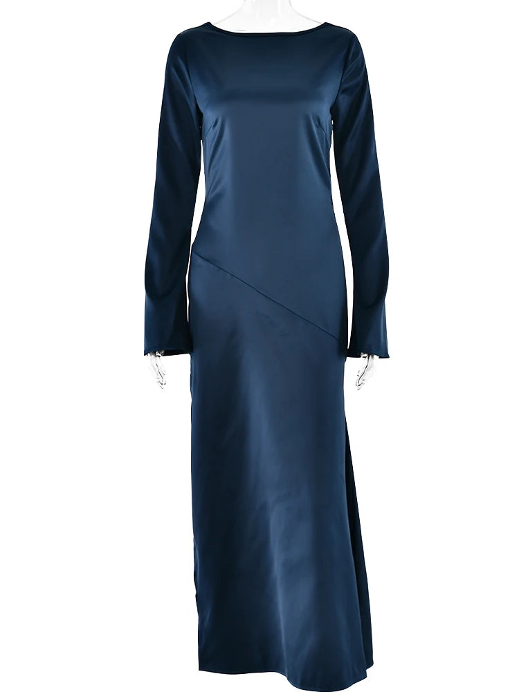 Elegant Women's Backless Satin Maxi Dress for Autumn Parties - Image 6