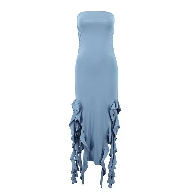 Elegant Off-Shoulder Ruffle Midi Dress for Beach Holidays - Image 14
