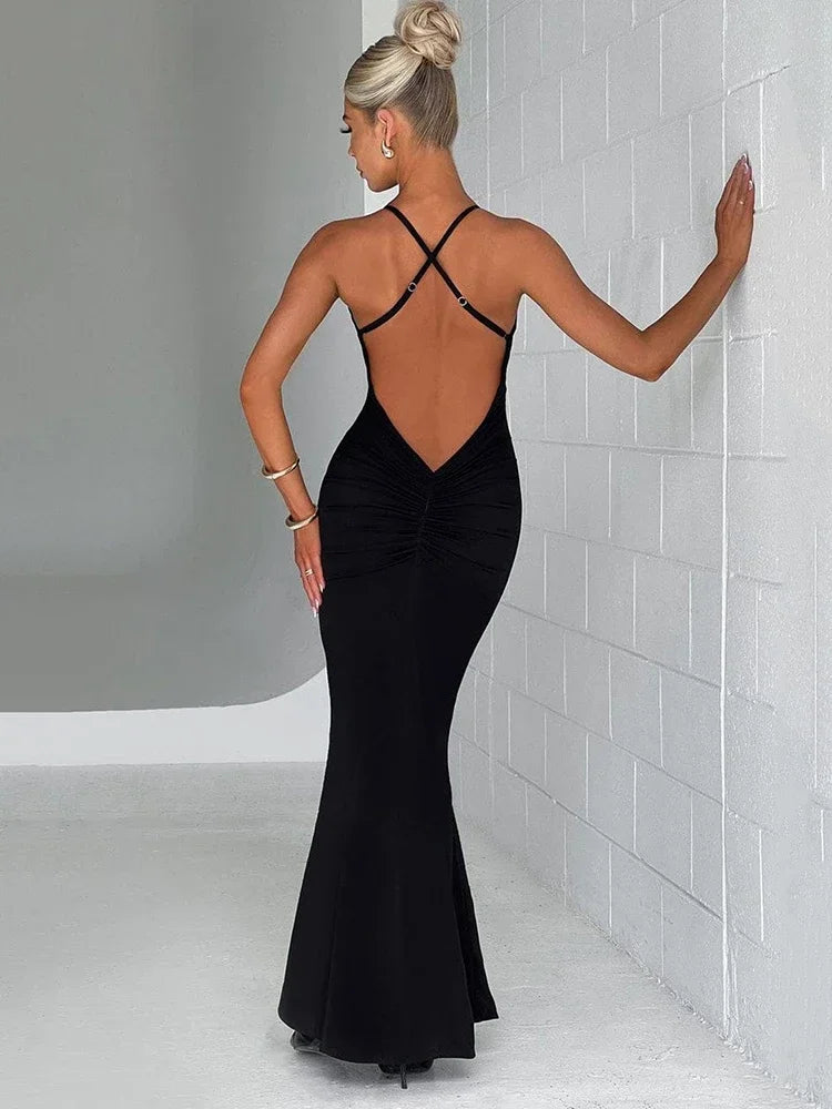 3D Flower Deep V Neck Backless Maxi Dress for Women - Image 7