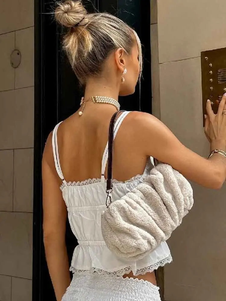 Elegant White Lace Ruffle Two-Piece Set for Women - Image 4