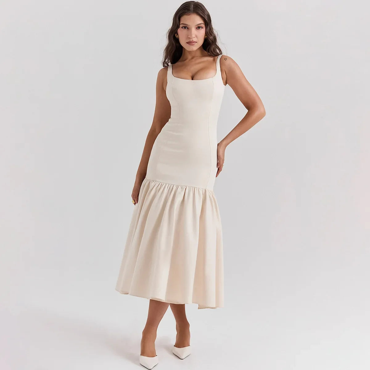 Elegant Red Midi Spaghetti Strap Dress for Parties - Image 7