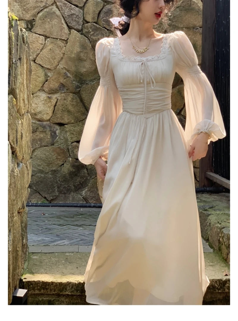 Elegant Square Neck Chiffon Midi Dress for Summer Parties
