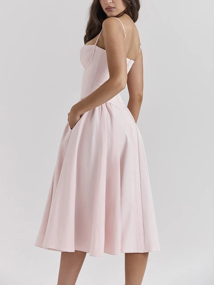 Elegant Vintage A-line Spaghetti Strap Summer Dresses for Women - Image 3