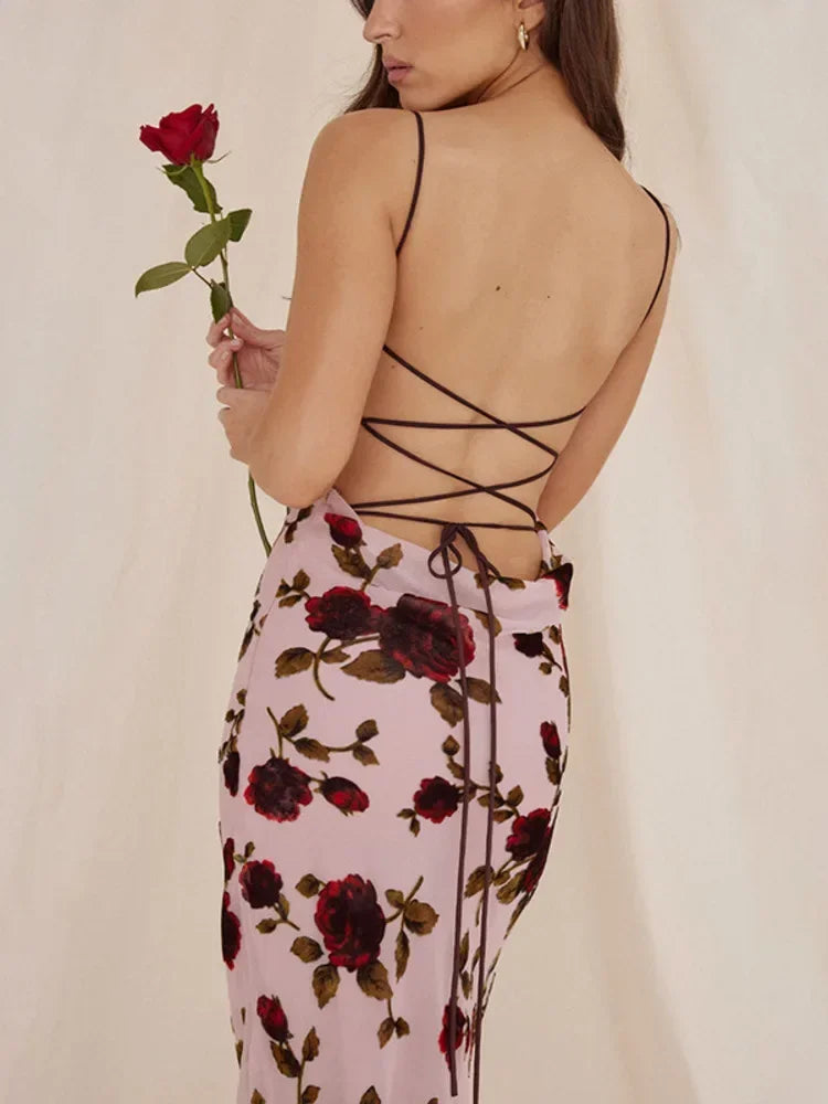 Elegant Backless Floral Print Midi Dress for Women - Image 6