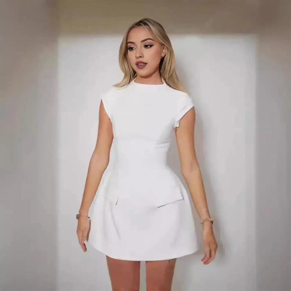 Elegant A-Line Summer Dress with Short Sleeves for Women - Image 4