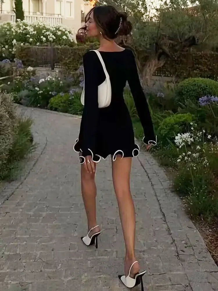 Elegant Ruffled Mini Sweater Dress for Women - Autumn Edition - Image 3