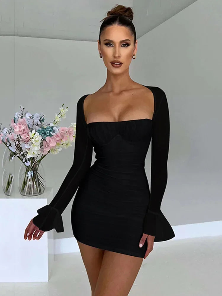 Elegant Backless Mini Dress with Mesh Sleeves for Parties - Image 8