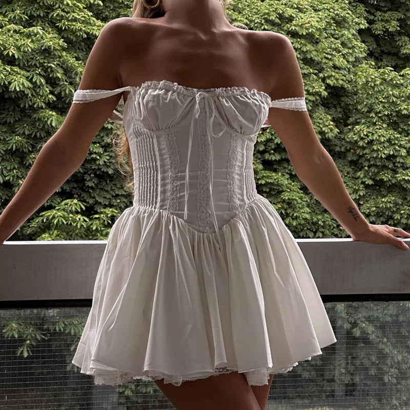 Elegant White Lace Panel A-line Summer Mini Dress - Image 4