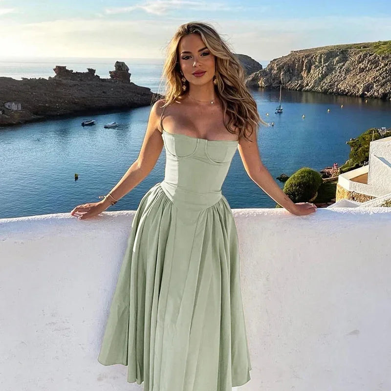 Elegant Vintage Pleated Spaghetti Strap Backless Party Dress - Image 8
