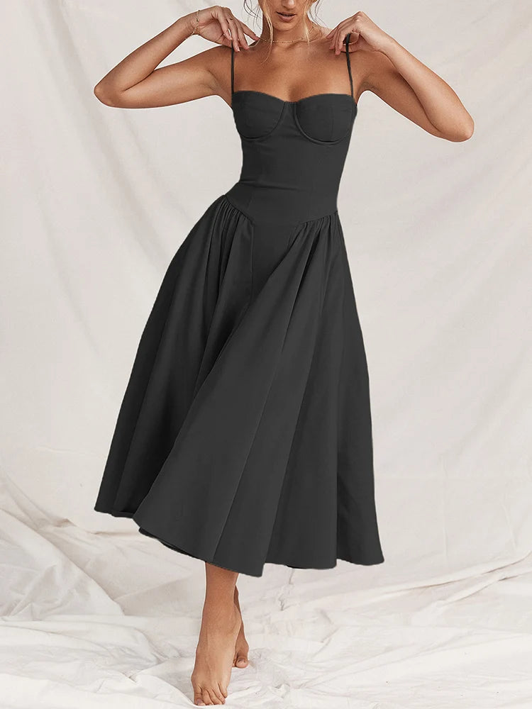 Elegant Vintage A-line Spaghetti Strap Summer Dresses for Women - Image 8