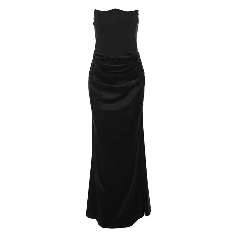 Elegant Strapless Off-Shoulder Satin Maxi Dress for Women - Image 5