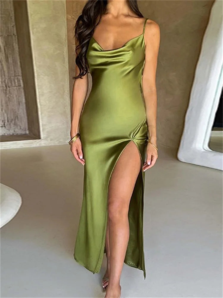 Elegant Satin V-Neck Backless Long Dress for Parties - Image 8