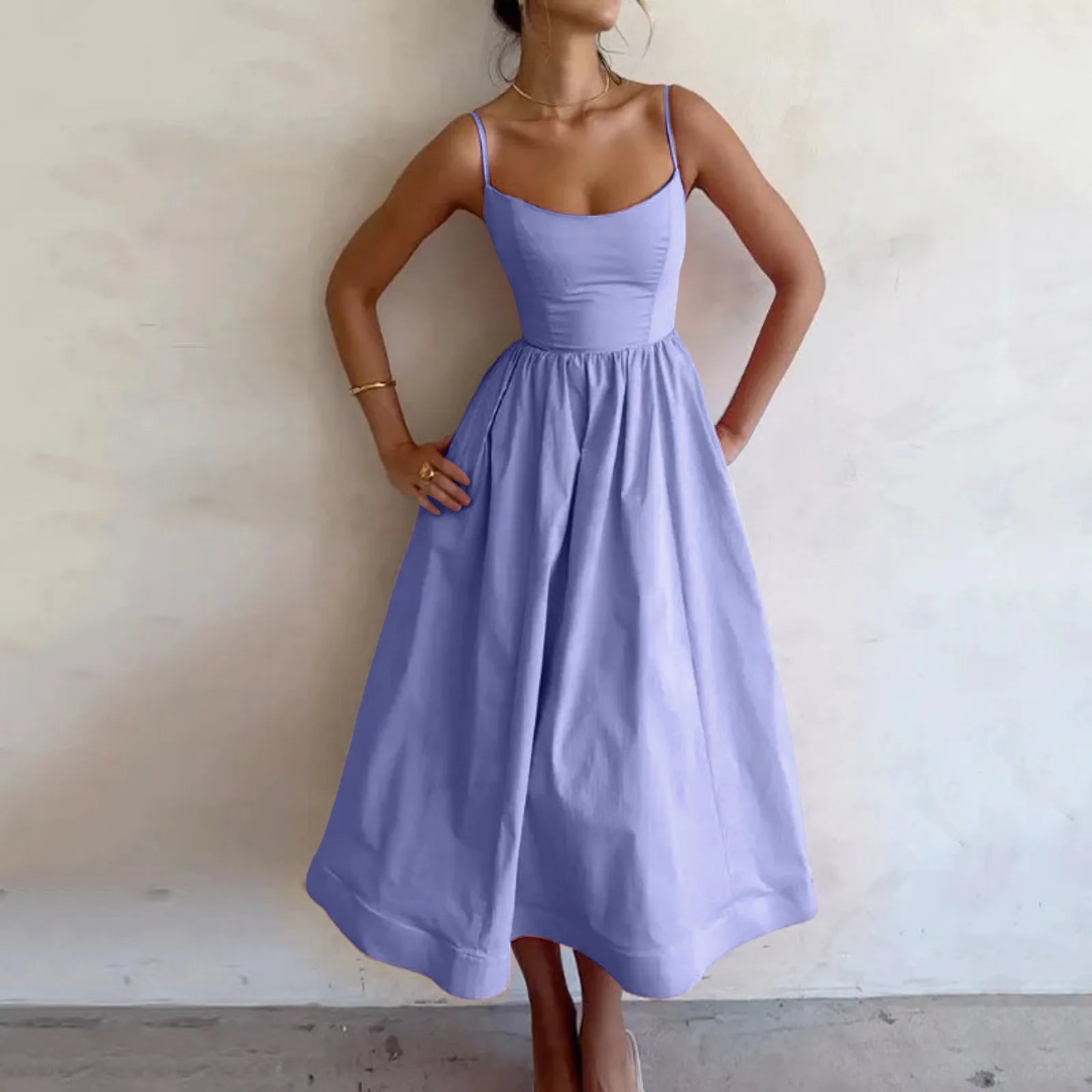 Elegant Light Blue Backless Sleeveless Summer Dress - Image 4