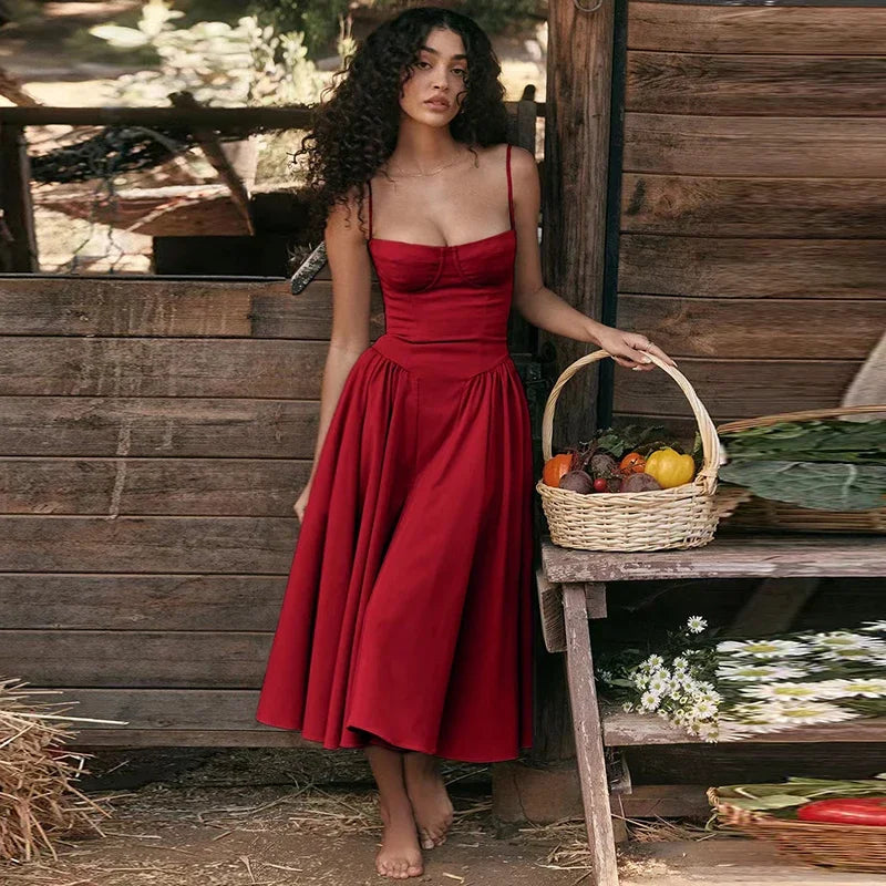 Elegant Vintage Pleated Spaghetti Strap Backless Party Dress - Image 3