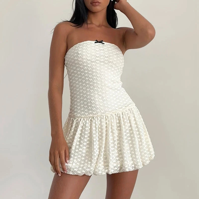 3D Bow Off Shoulder Lace Heart Mini Dress - Image 4
