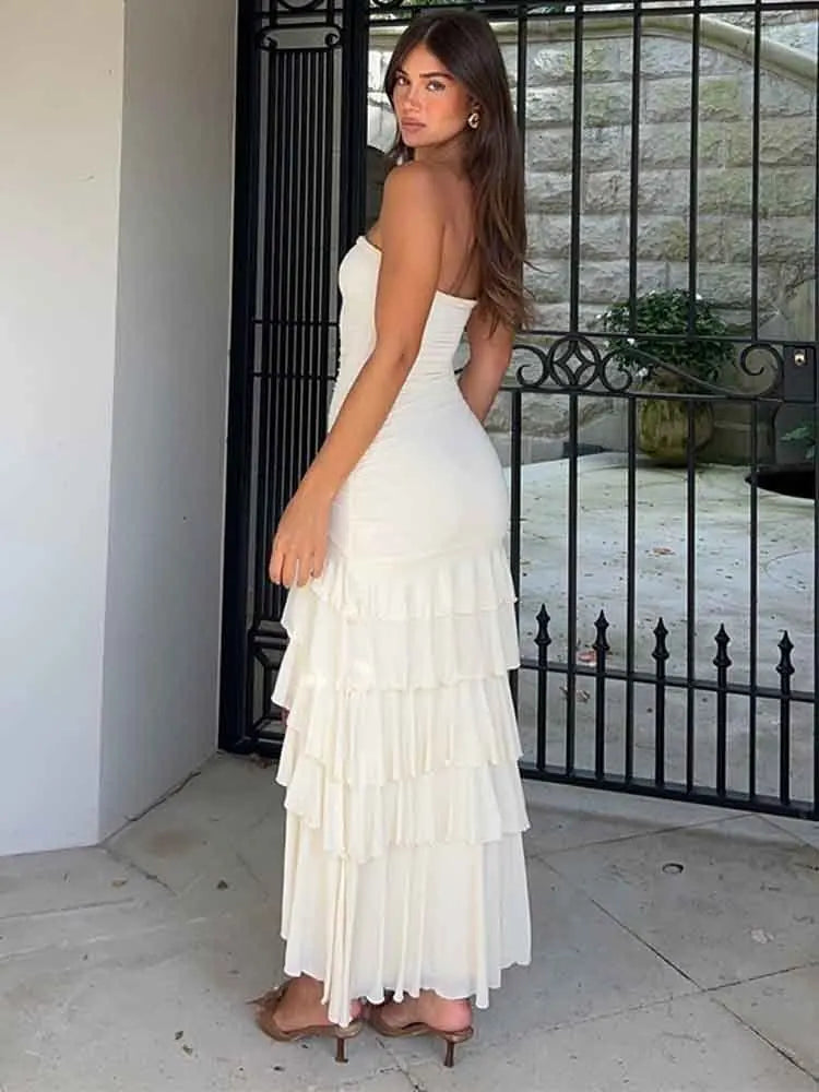 Elegant Strapless Backless Ruffle Bodycon Evening Dress - Image 4