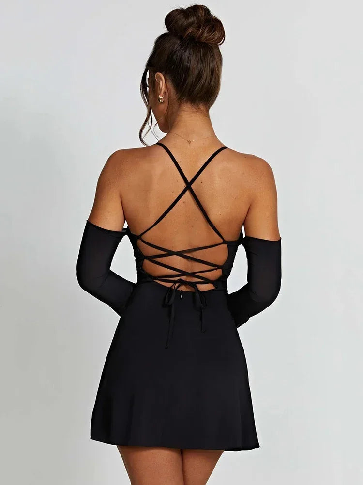 Elegant Pleated Lace-Up Back Mini Dress for Women - Image 6
