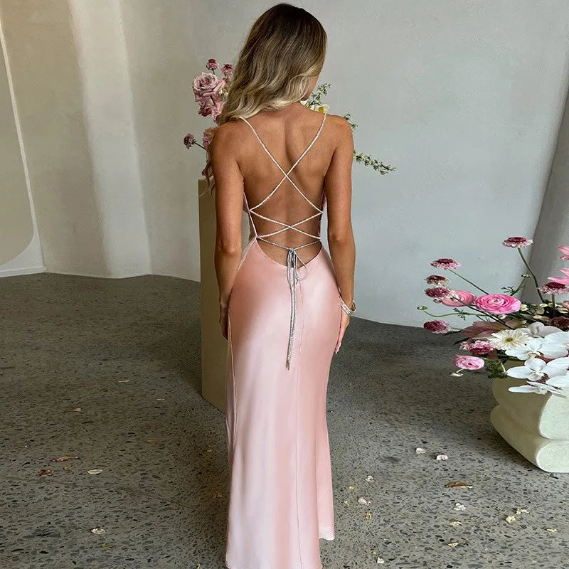 Sexy U-Neck Spaghetti Strap Backless Maxi Dress for Women - Image 8