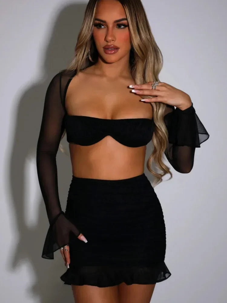 Women's Strapless Mesh Crop Top and Skirt Set - Image 9