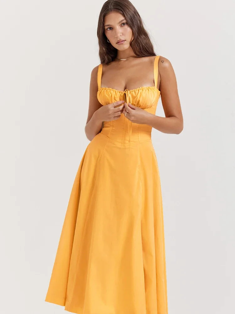 Elegant Lace-Up Spaghetti Strap Midi Dress for Summer - Image 4