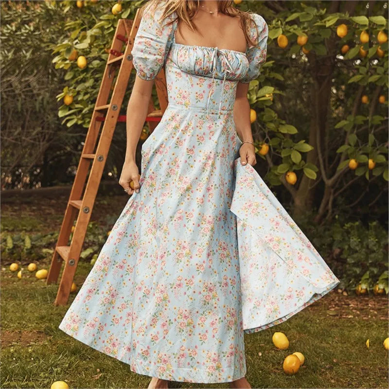 Women's Vintage Floral Off-Shoulder Ruffle Summer Dress - Image 7