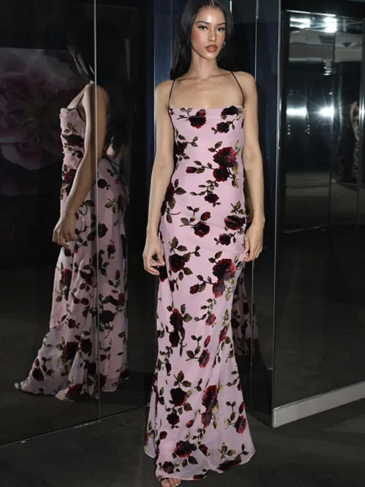 Elegant Backless Floral Print Midi Dress for Women - Image 3
