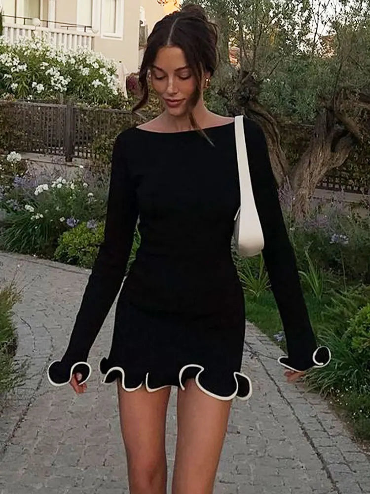 Elegant Ruffled Mini Sweater Dress for Women - Autumn Edition