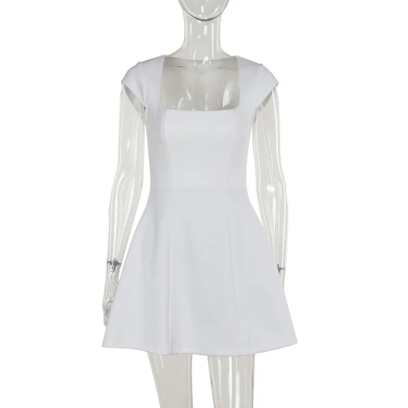 Elegant White A-Line Square Collar Evening Party Dress - Image 9