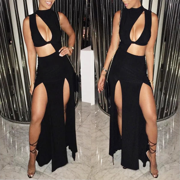 Elegant Sleeveless Mock Neck Dress with High Slit - Image 18
