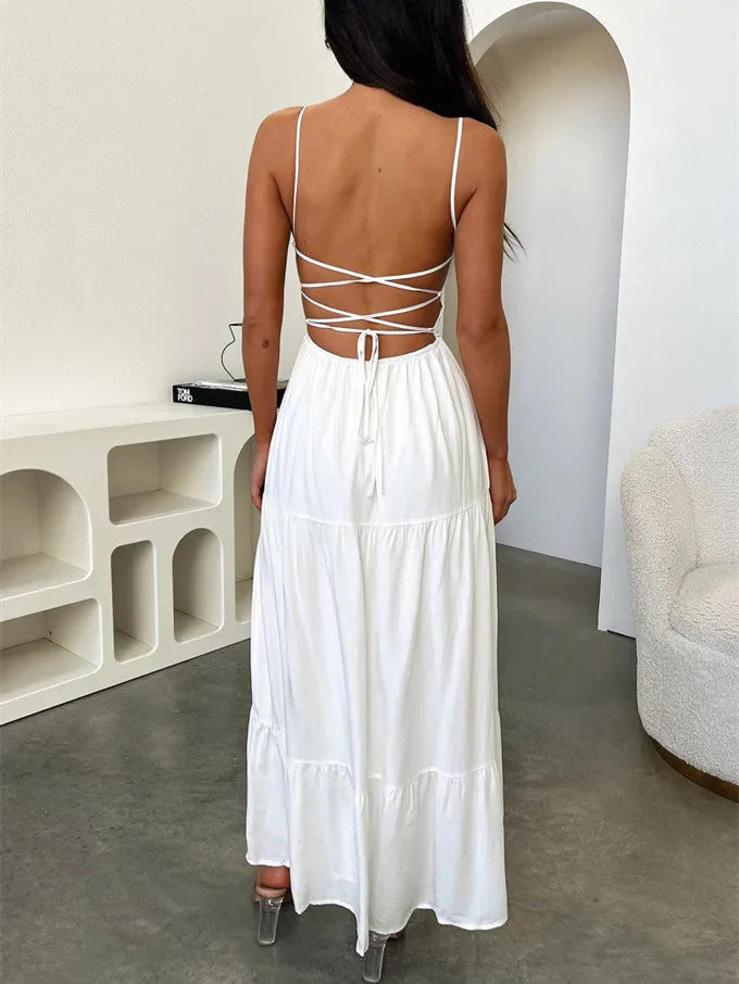 Bohemian Summer Spaghetti Strap Backless Midi Dress - Image 3