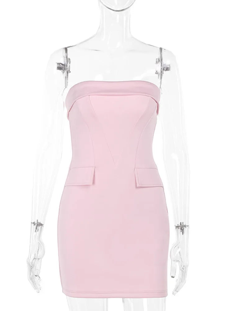 Elegant Pink Backless Mini Dress with Pockets for Summer - Image 9