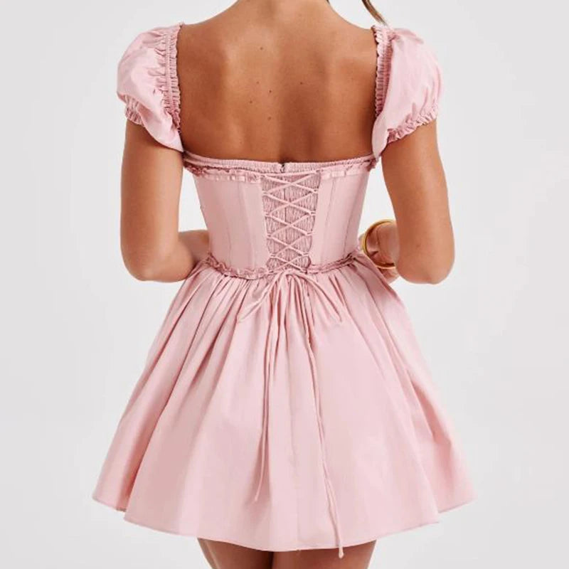Vintage Lace Trim Puff Sleeve Mini Dress for Women - Image 5
