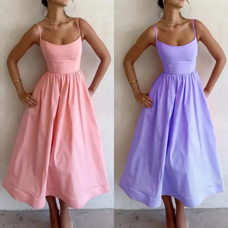 Elegant Spaghetti Strap A-Line Maxi Dress for Summer Parties - Image 5