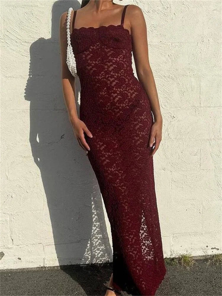 Floral Lace Mesh Summer Dress with Split Back - Image 6