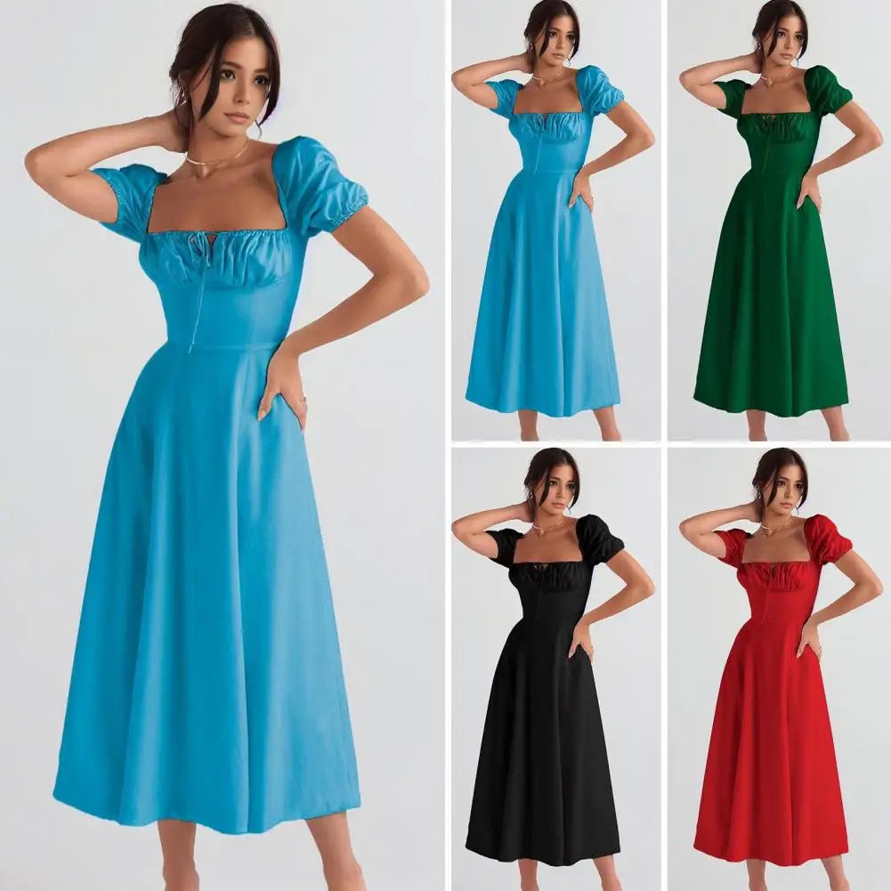 Elegant Tiered Midi Dress with Lace-Up Straps for Women - Image 3