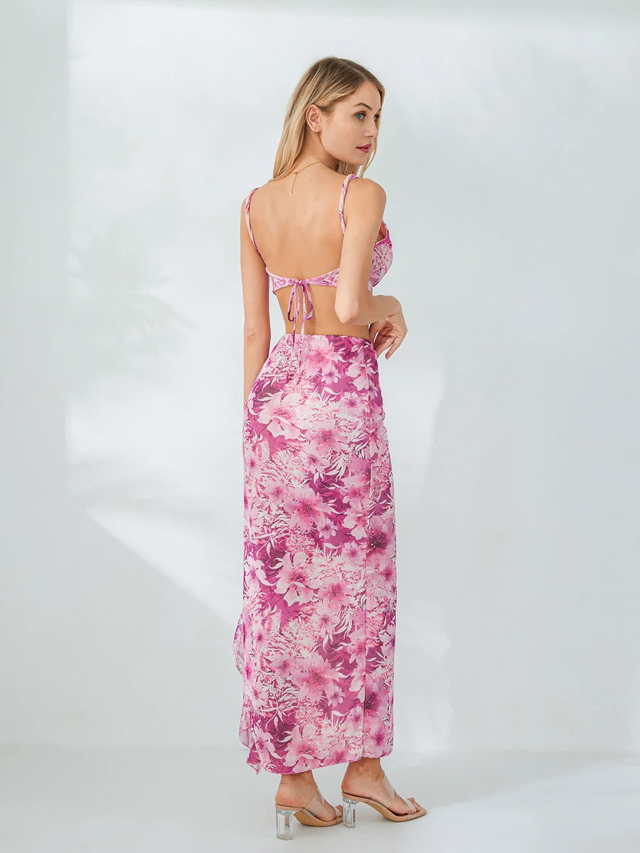 Chic Floral Off-Shoulder Top and Long Skirt Set - Image 9