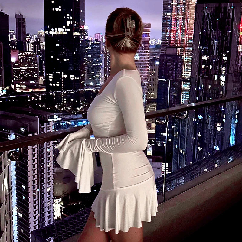 Elegant Plunge Twist Long Sleeve Ruffled Dress for Women - Image 6