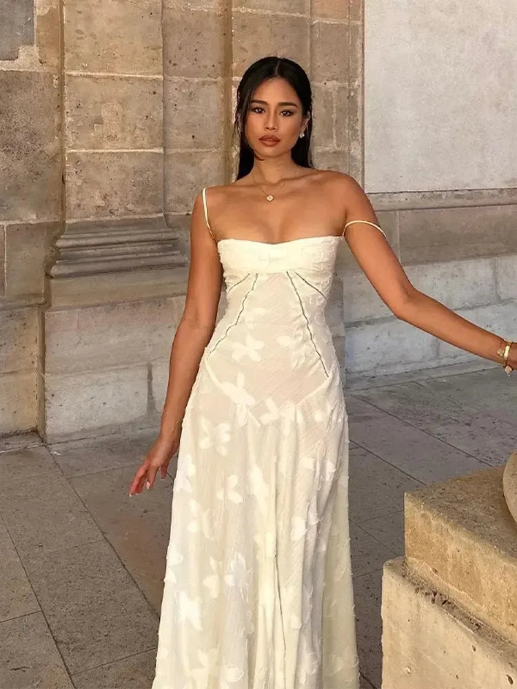 Elegant White Floral Maxi Dress with Spaghetti Straps - Image 7