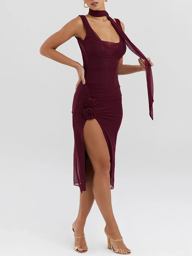 Elegant Backless High Split Midi Dress for Women - Image 3